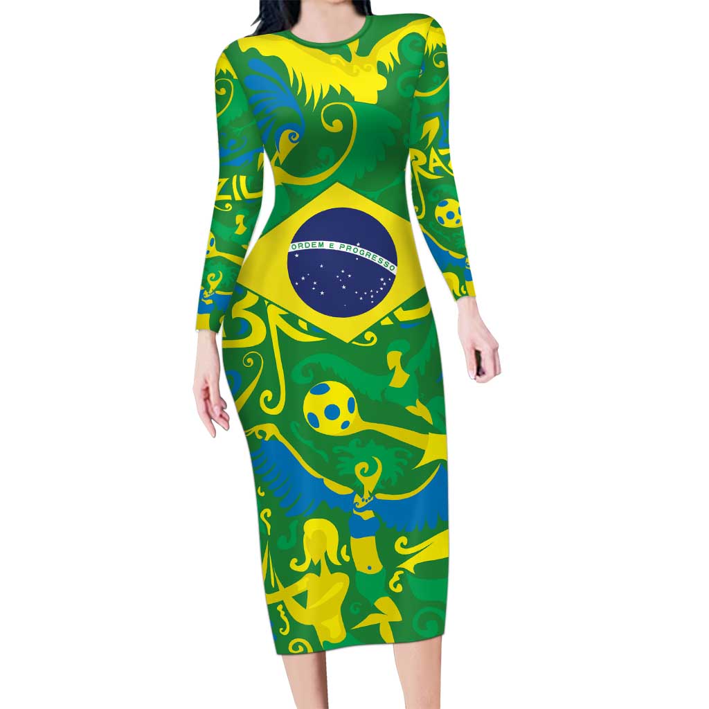 Brazil Ordem e Progresso Long Sleeve Bodycon Dress Native Brasil Mixed Together