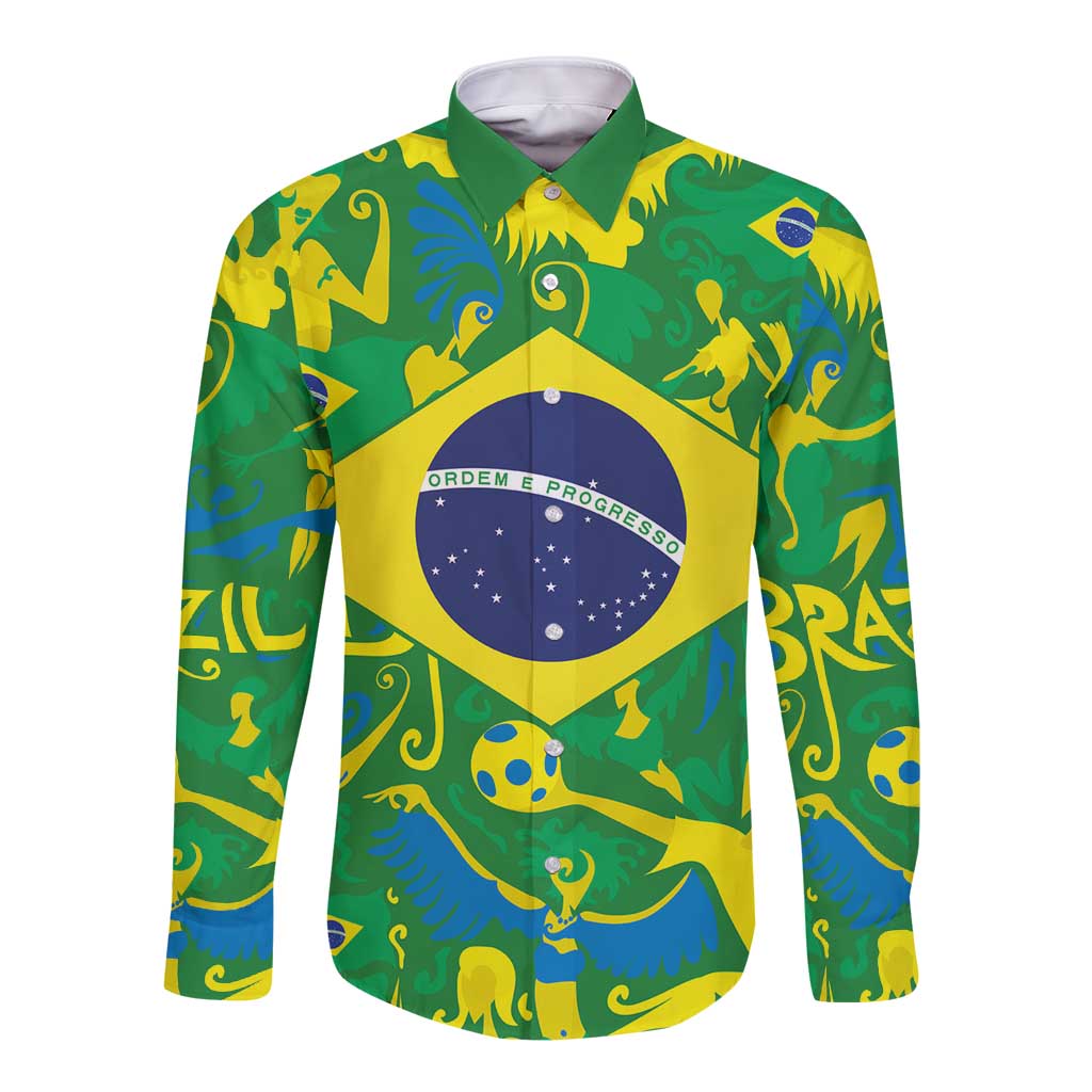 Brazil Ordem e Progresso Long Sleeve Button Shirt Native Brasil Mixed Together