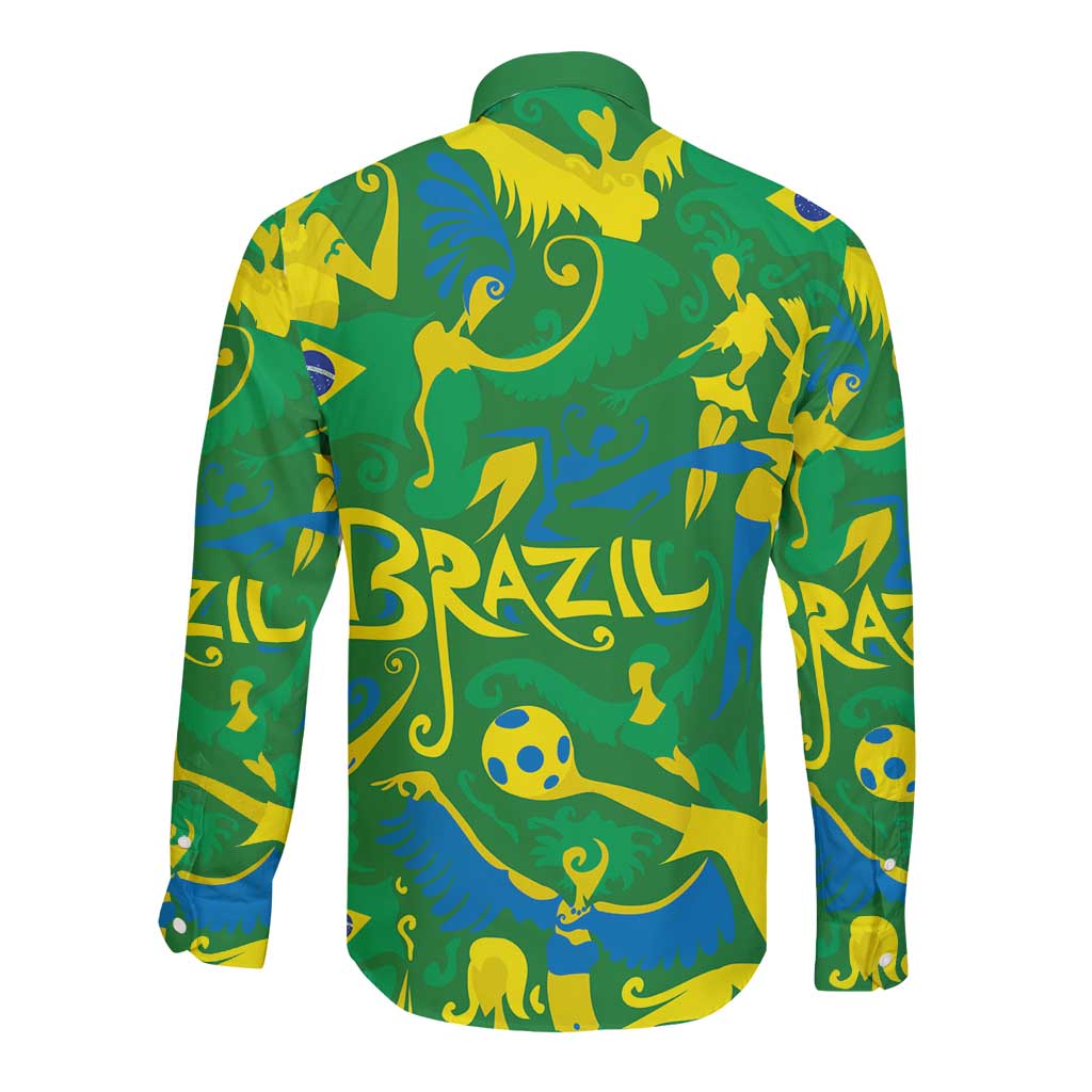 Brazil Ordem e Progresso Long Sleeve Button Shirt Native Brasil Mixed Together