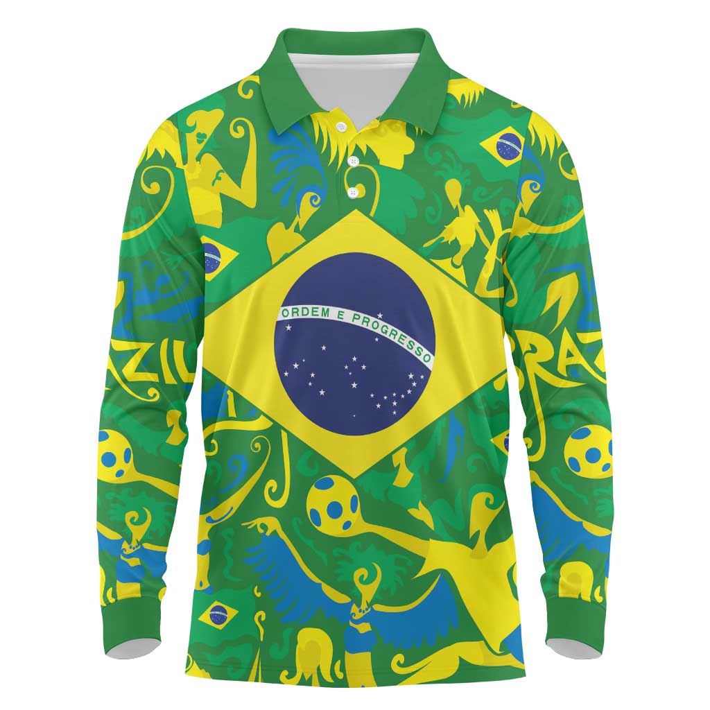 Brazil Ordem e Progresso Long Sleeve Polo Shirt Native Brasil Mixed Together