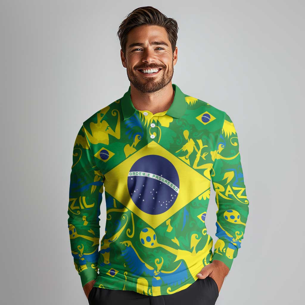 Brazil Ordem e Progresso Long Sleeve Polo Shirt Native Brasil Mixed Together