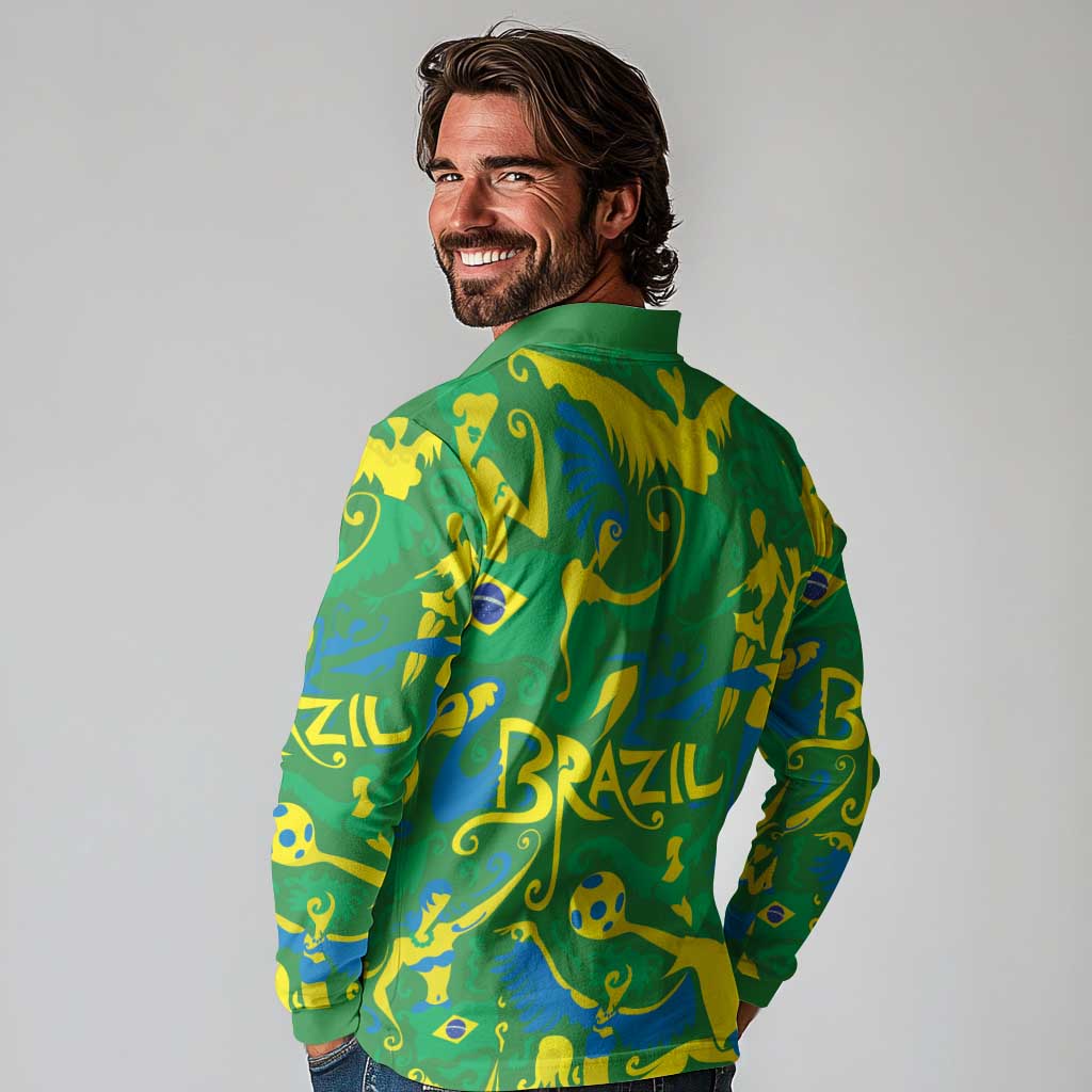 Brazil Ordem e Progresso Long Sleeve Polo Shirt Native Brasil Mixed Together