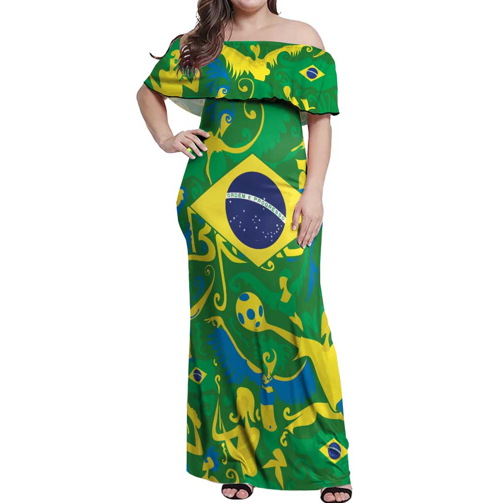 Brazil Ordem e Progresso Off Shoulder Maxi Dress Native Brasil Mixed Together