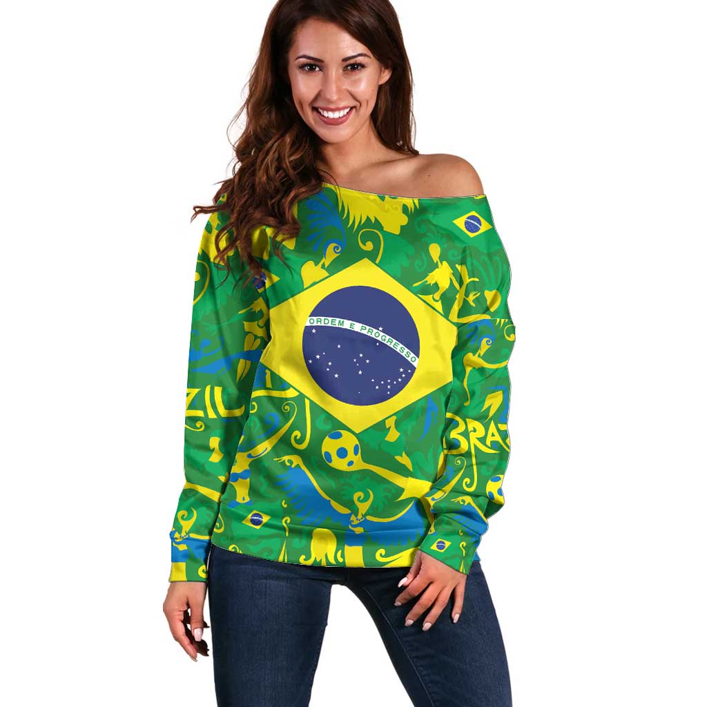 Brazil Ordem e Progresso Off Shoulder Sweater Native Brasil Mixed Together
