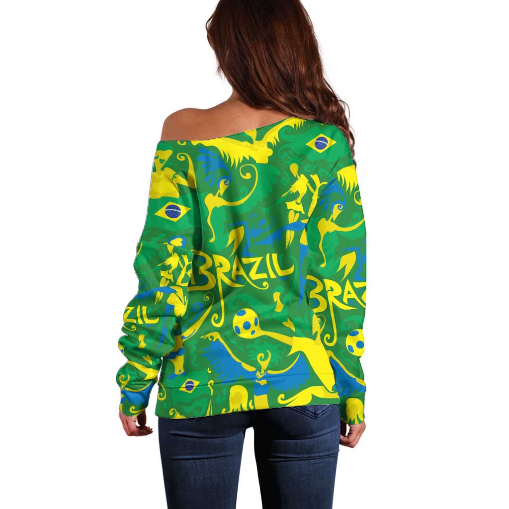 Brazil Ordem e Progresso Off Shoulder Sweater Native Brasil Mixed Together