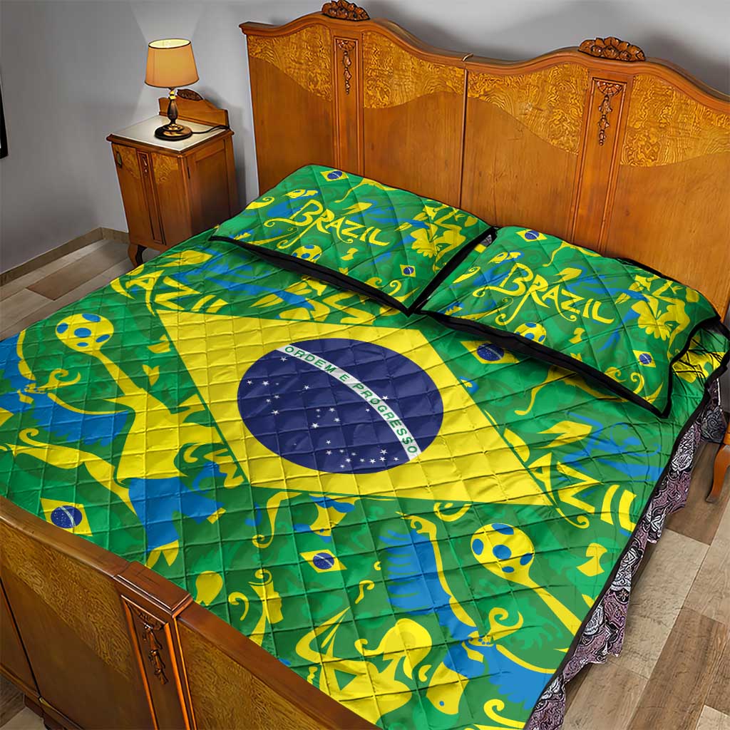 Brazil Ordem e Progresso Quilt Bed Set Native Brasil Mixed Together