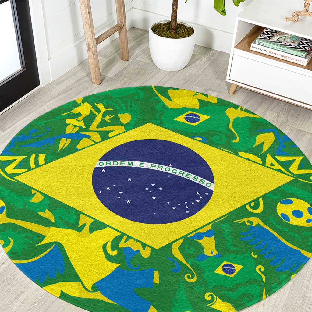 Brazil Ordem e Progresso Round Carpet Native Brasil Mixed Together