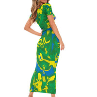 Brazil Ordem e Progresso Short Sleeve Bodycon Dress Native Brasil Mixed Together