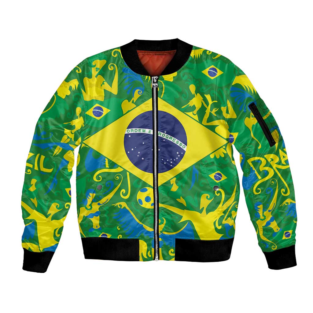 Brazil Ordem e Progresso Sleeve Zip Bomber Jacket Native Brasil Mixed Together