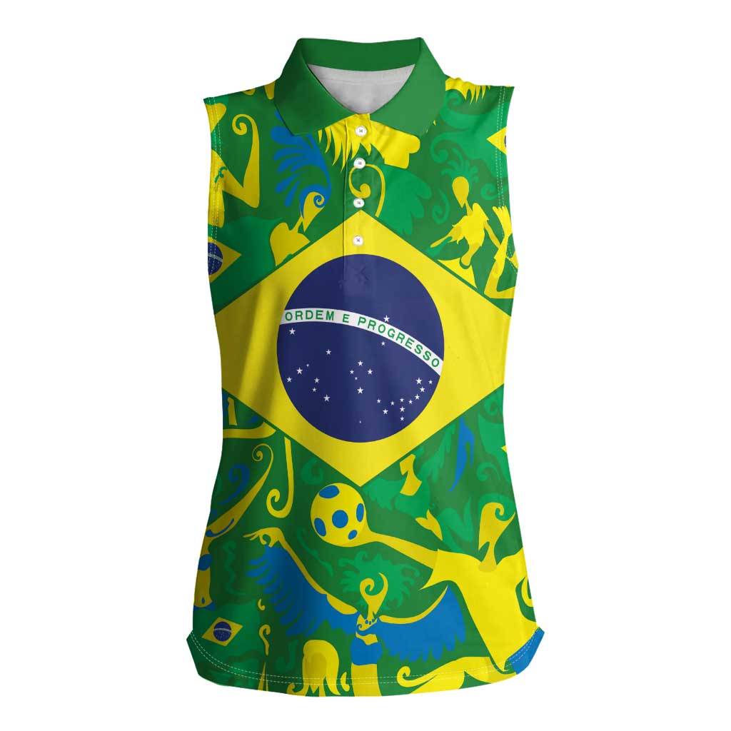 Brazil Ordem e Progresso Women Sleeveless Polo Shirt Native Brasil Mixed Together