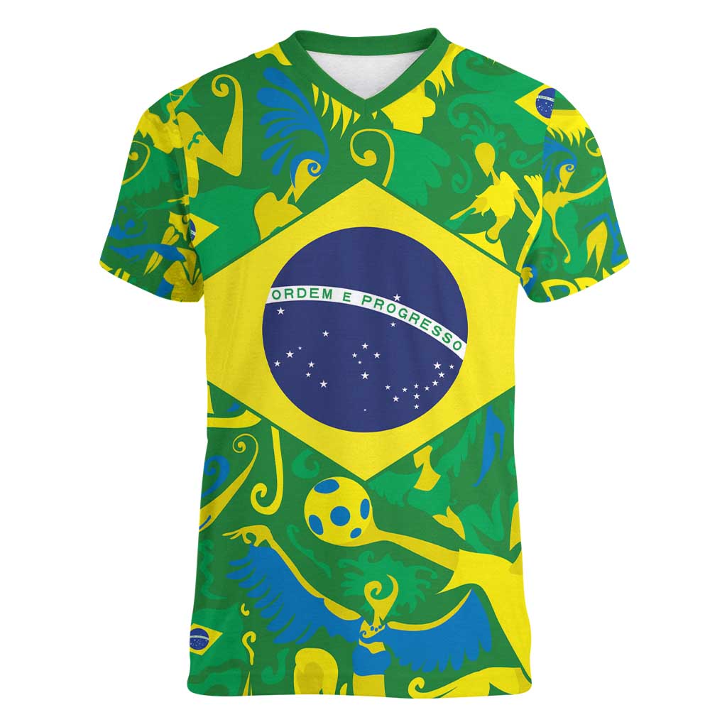 Brazil Ordem e Progresso Women V-Neck T-Shirt Native Brasil Mixed Together
