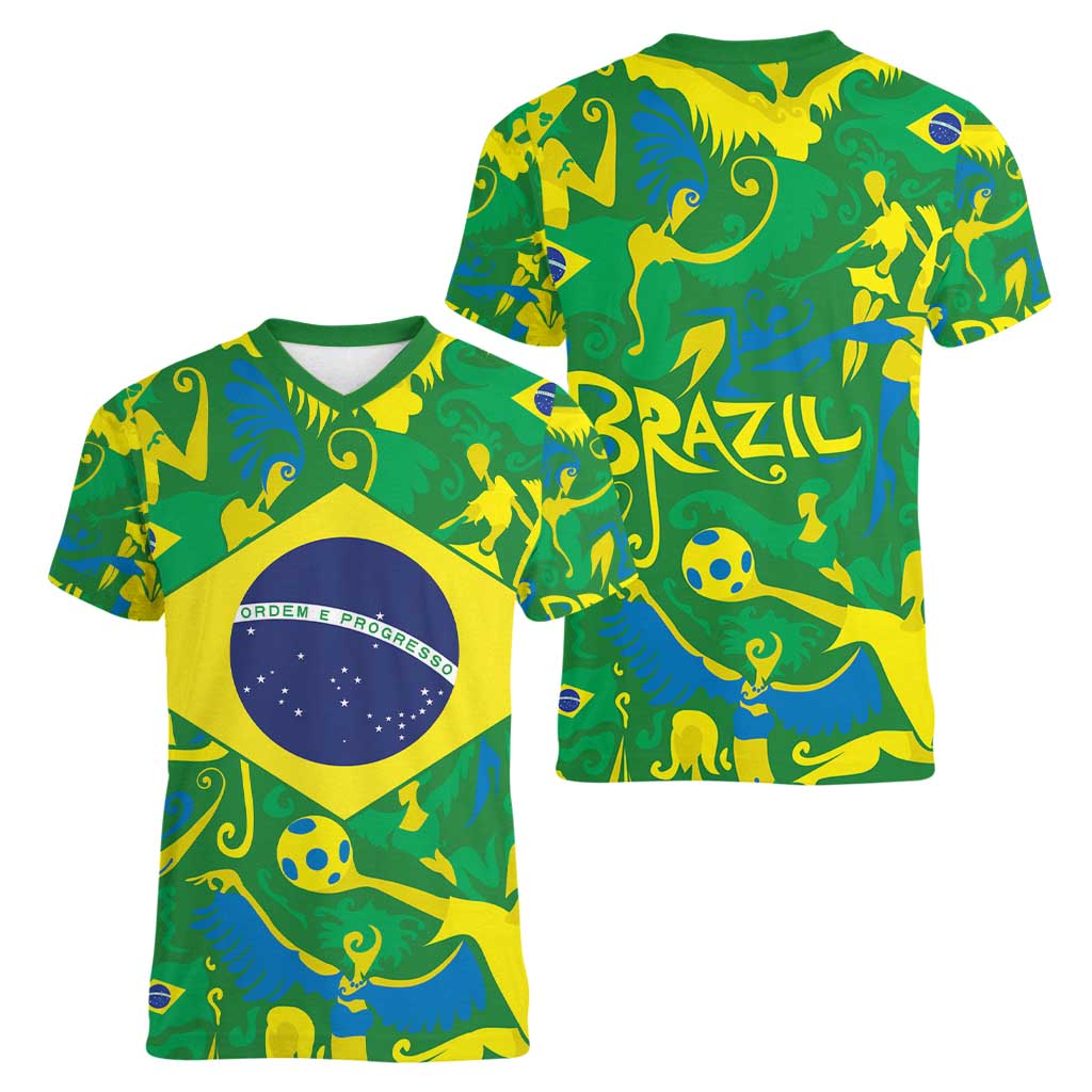 Brazil Ordem e Progresso Women V-Neck T-Shirt Native Brasil Mixed Together