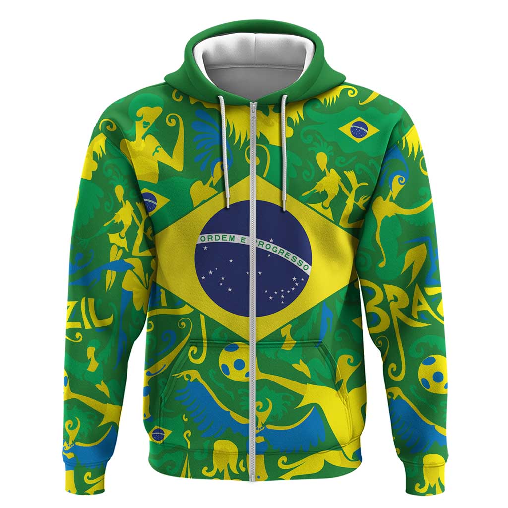 Brazil Ordem e Progresso Zip Hoodie Native Brasil Mixed Together