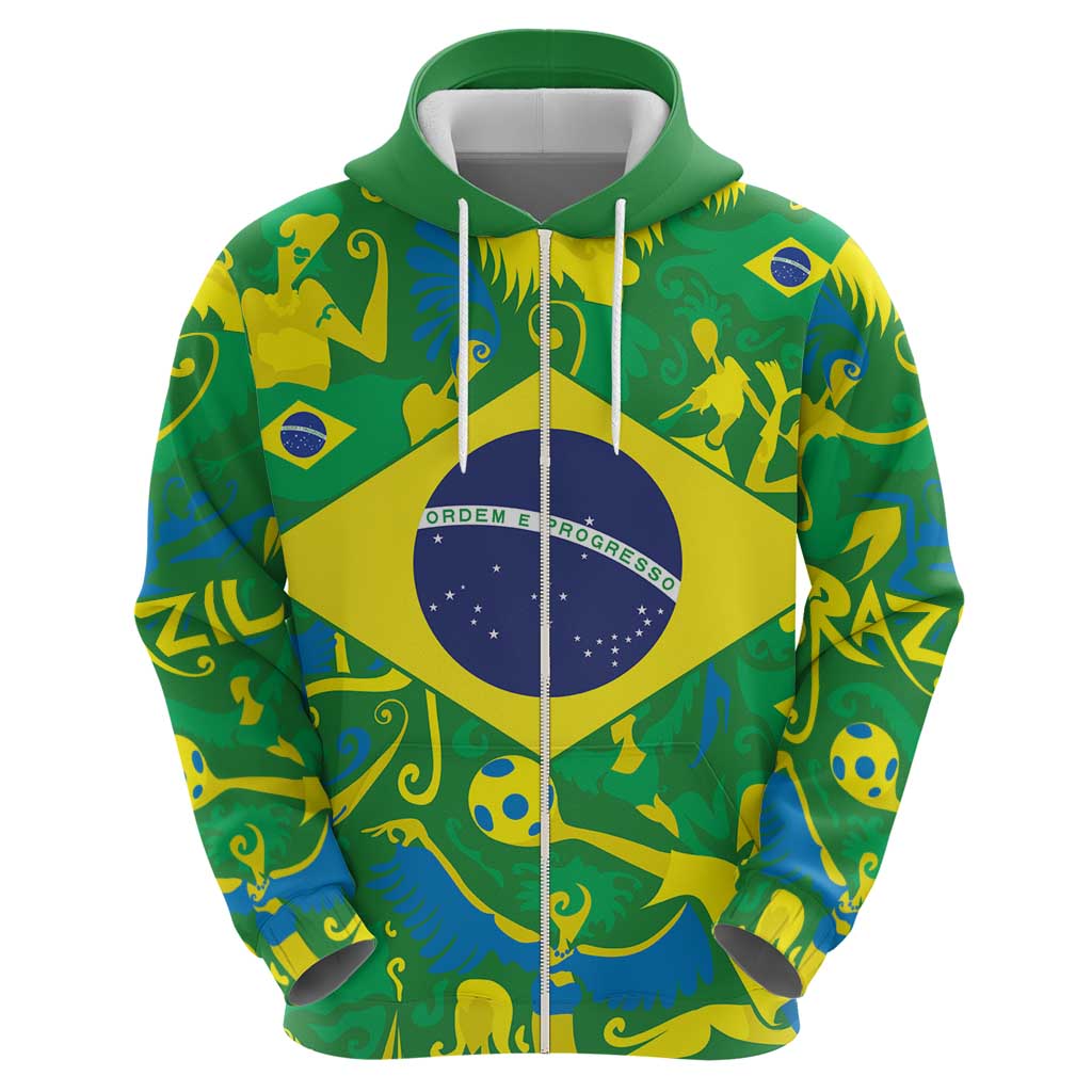 Brazil Ordem e Progresso Zip Hoodie Native Brasil Mixed Together