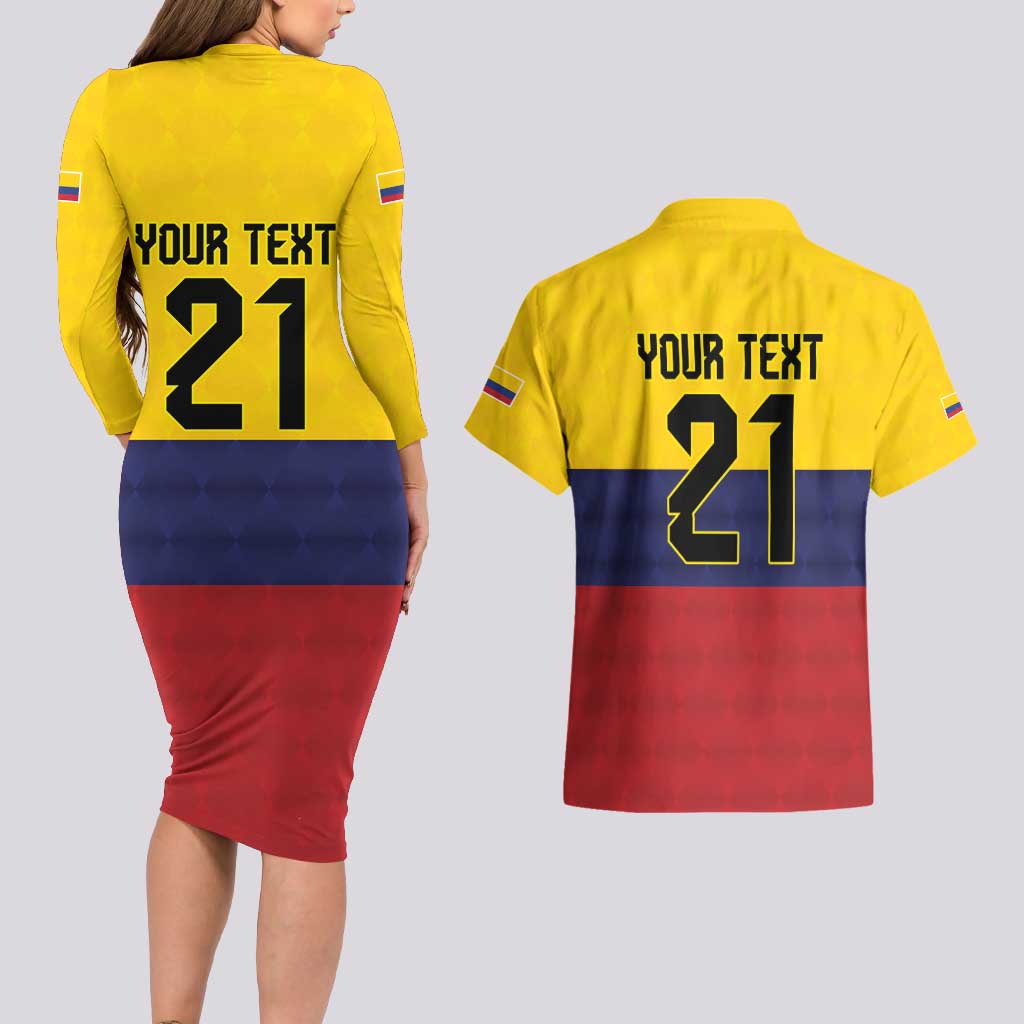 Colombia Football Custom Couples Matching Long Sleeve Bodycon Dress and Hawaiian Shirt Come On Los Cafeteros Flag Style