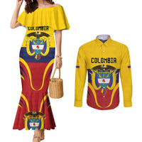 Colombia Football Custom Couples Matching Mermaid Dress and Long Sleeve Button Shirt Come On Los Cafeteros Flag Style