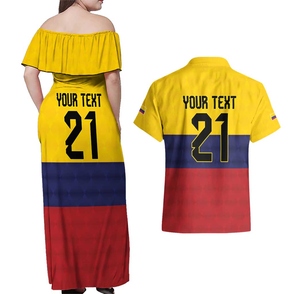 Colombia Football Custom Couples Matching Off Shoulder Maxi Dress and Hawaiian Shirt Come On Los Cafeteros Flag Style