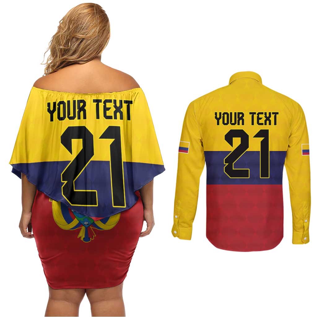 Colombia Football Custom Couples Matching Off Shoulder Short Dress and Long Sleeve Button Shirt Come On Los Cafeteros Flag Style