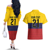Colombia Football Custom Couples Matching Off The Shoulder Long Sleeve Dress and Hawaiian Shirt Come On Los Cafeteros Flag Style