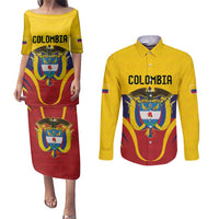 Colombia Football Custom Couples Matching Puletasi and Long Sleeve Button Shirt Come On Los Cafeteros Flag Style