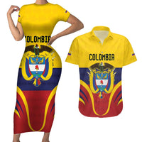 Colombia Football Custom Couples Matching Short Sleeve Bodycon Dress and Hawaiian Shirt Come On Los Cafeteros Flag Style