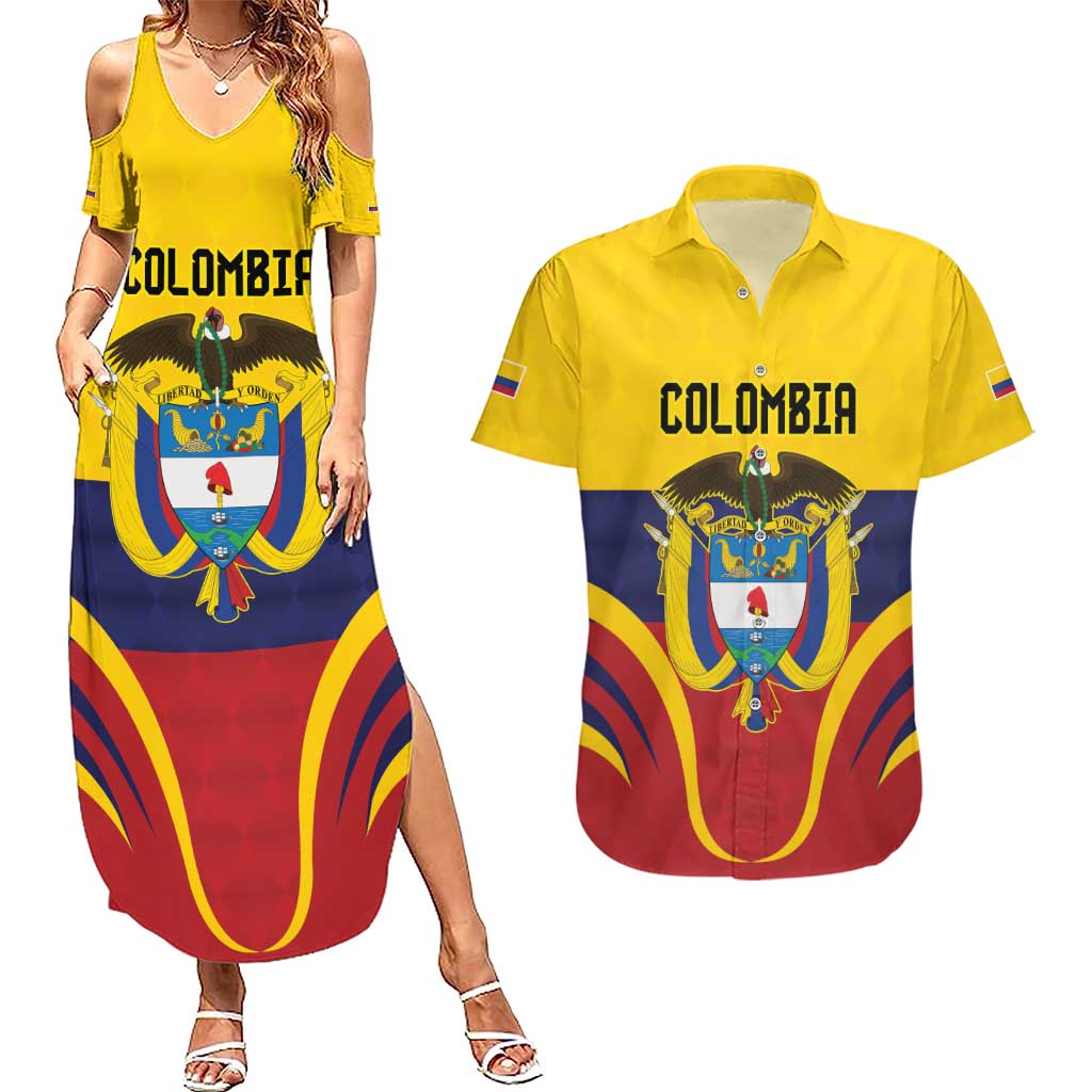 Colombia Football Custom Couples Matching Summer Maxi Dress and Hawaiian Shirt Come On Los Cafeteros Flag Style