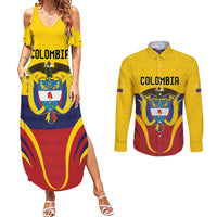 Colombia Football Custom Couples Matching Summer Maxi Dress and Long Sleeve Button Shirt Come On Los Cafeteros Flag Style
