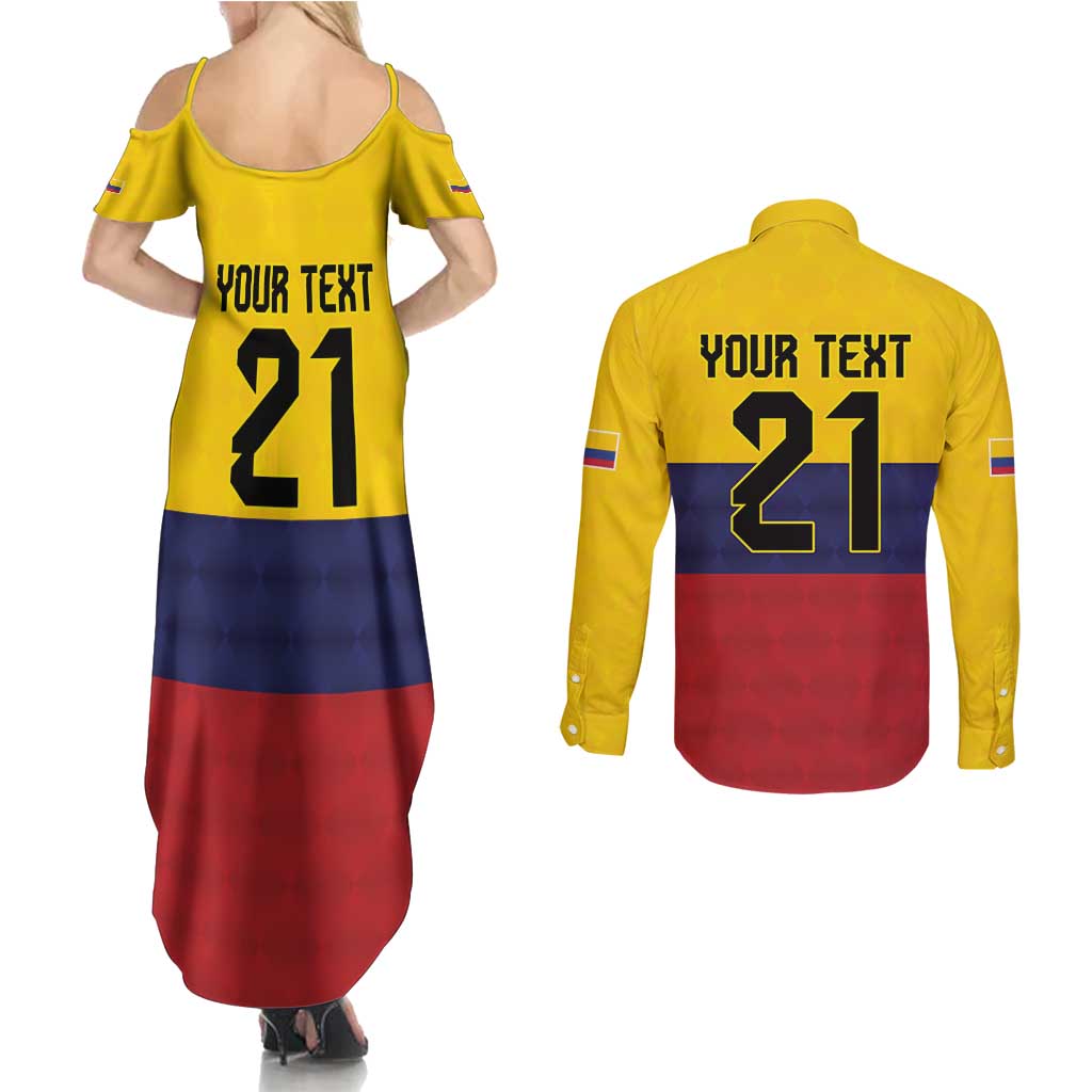 Colombia Football Custom Couples Matching Summer Maxi Dress and Long Sleeve Button Shirt Come On Los Cafeteros Flag Style