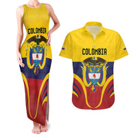 Colombia Football Custom Couples Matching Tank Maxi Dress and Hawaiian Shirt Come On Los Cafeteros Flag Style