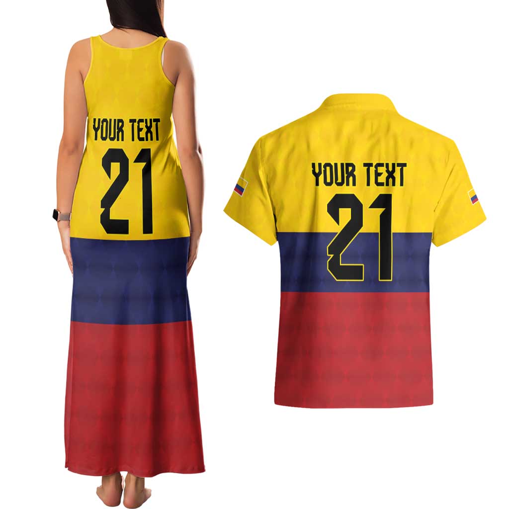 Colombia Football Custom Couples Matching Tank Maxi Dress and Hawaiian Shirt Come On Los Cafeteros Flag Style