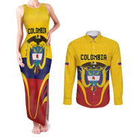 Colombia Football Custom Couples Matching Tank Maxi Dress and Long Sleeve Button Shirt Come On Los Cafeteros Flag Style