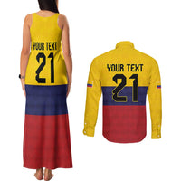 Colombia Football Custom Couples Matching Tank Maxi Dress and Long Sleeve Button Shirt Come On Los Cafeteros Flag Style