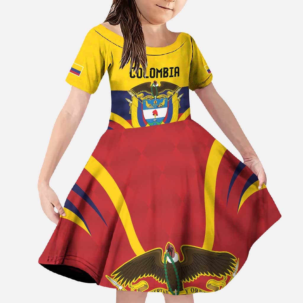 Colombia Football Custom Family Matching Long Sleeve Bodycon Dress and Hawaiian Shirt Come On Los Cafeteros Flag Style