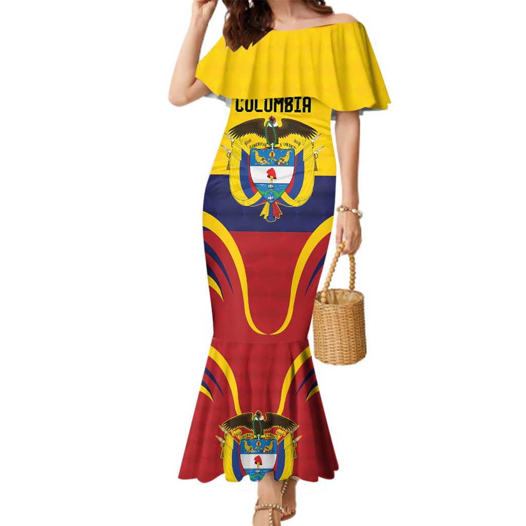 Colombia Football Custom Family Matching Mermaid Dress and Hawaiian Shirt Come On Los Cafeteros Flag Style