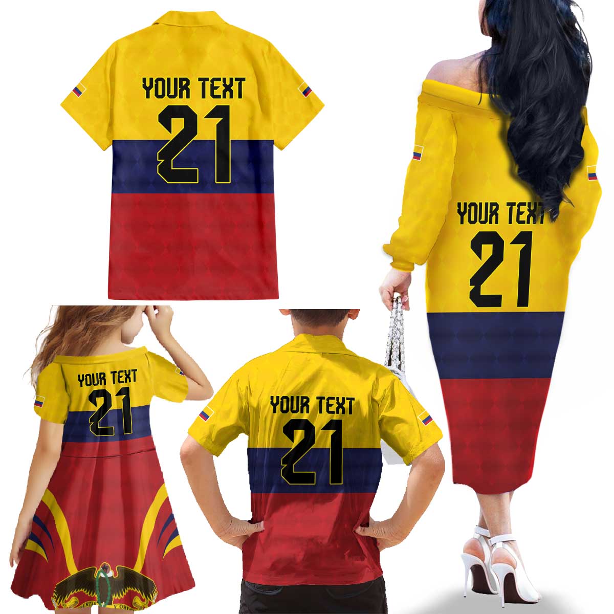 Colombia Football Custom Family Matching Off The Shoulder Long Sleeve Dress and Hawaiian Shirt Come On Los Cafeteros Flag Style