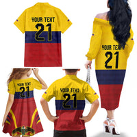 Colombia Football Custom Family Matching Off The Shoulder Long Sleeve Dress and Hawaiian Shirt Come On Los Cafeteros Flag Style