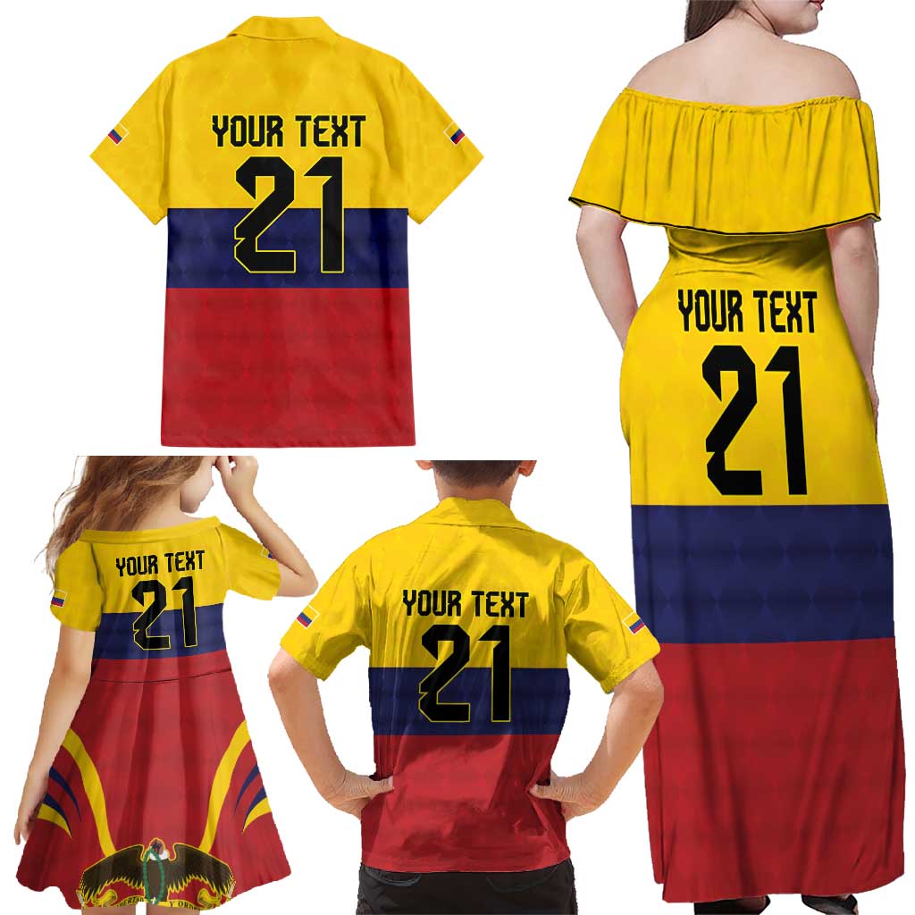Colombia Football Custom Family Matching Off Shoulder Maxi Dress and Hawaiian Shirt Come On Los Cafeteros Flag Style