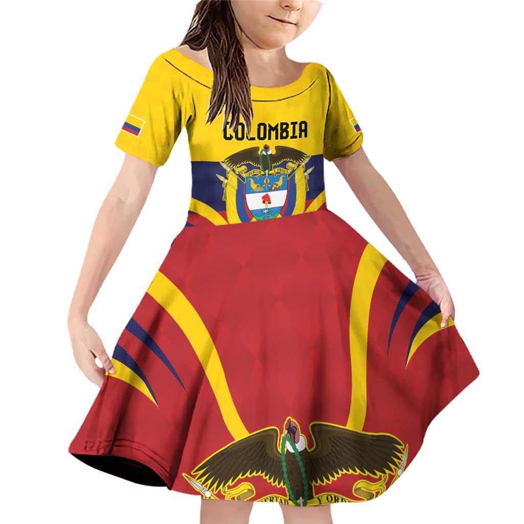 Colombia Football Custom Family Matching Off Shoulder Short Dress and Hawaiian Shirt Come On Los Cafeteros Flag Style