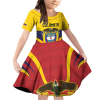 Colombia Football Custom Family Matching Off Shoulder Short Dress and Hawaiian Shirt Come On Los Cafeteros Flag Style
