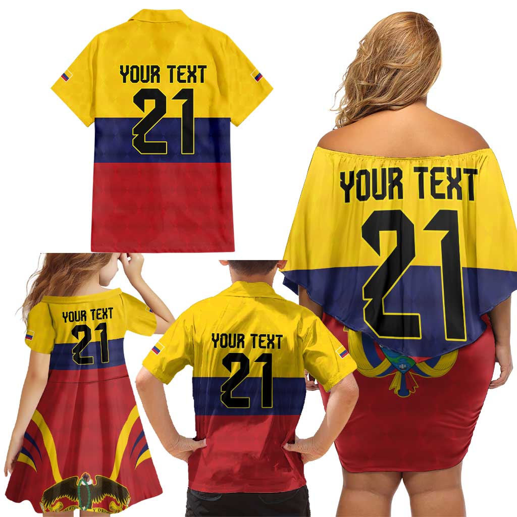 Colombia Football Custom Family Matching Off Shoulder Short Dress and Hawaiian Shirt Come On Los Cafeteros Flag Style