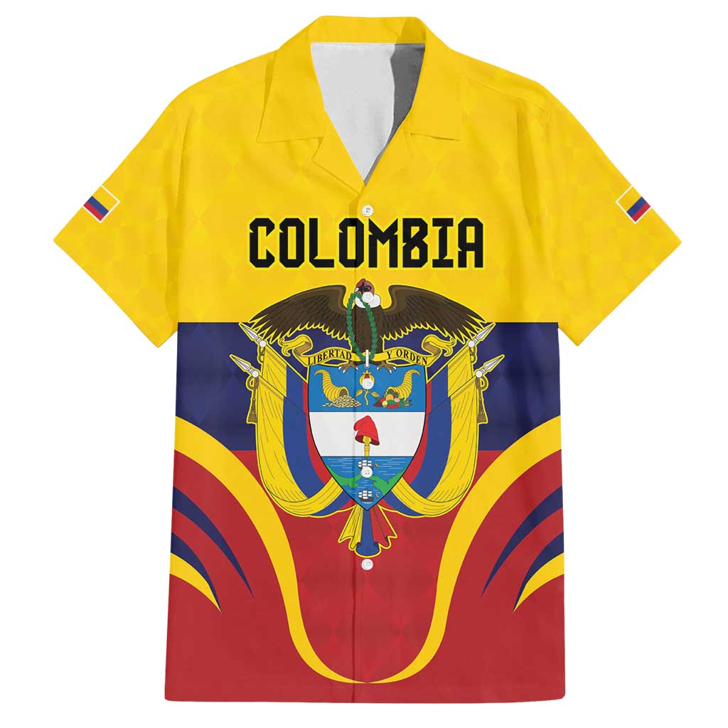 Colombia Football Custom Family Matching Off Shoulder Short Dress and Hawaiian Shirt Come On Los Cafeteros Flag Style