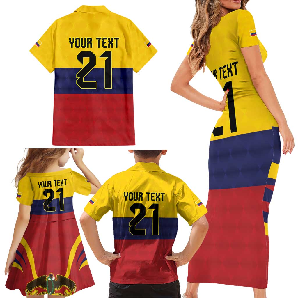 Colombia Football Custom Family Matching Short Sleeve Bodycon Dress and Hawaiian Shirt Come On Los Cafeteros Flag Style
