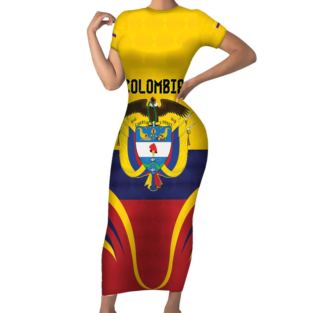 Colombia Football Custom Family Matching Short Sleeve Bodycon Dress and Hawaiian Shirt Come On Los Cafeteros Flag Style