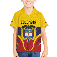 Colombia Football Custom Family Matching Short Sleeve Bodycon Dress and Hawaiian Shirt Come On Los Cafeteros Flag Style