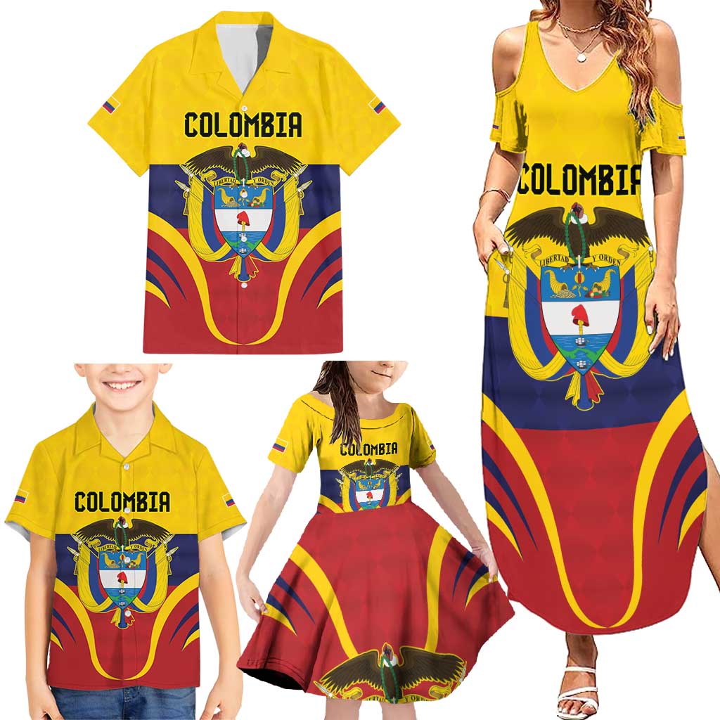 Colombia Football Custom Family Matching Summer Maxi Dress and Hawaiian Shirt Come On Los Cafeteros Flag Style