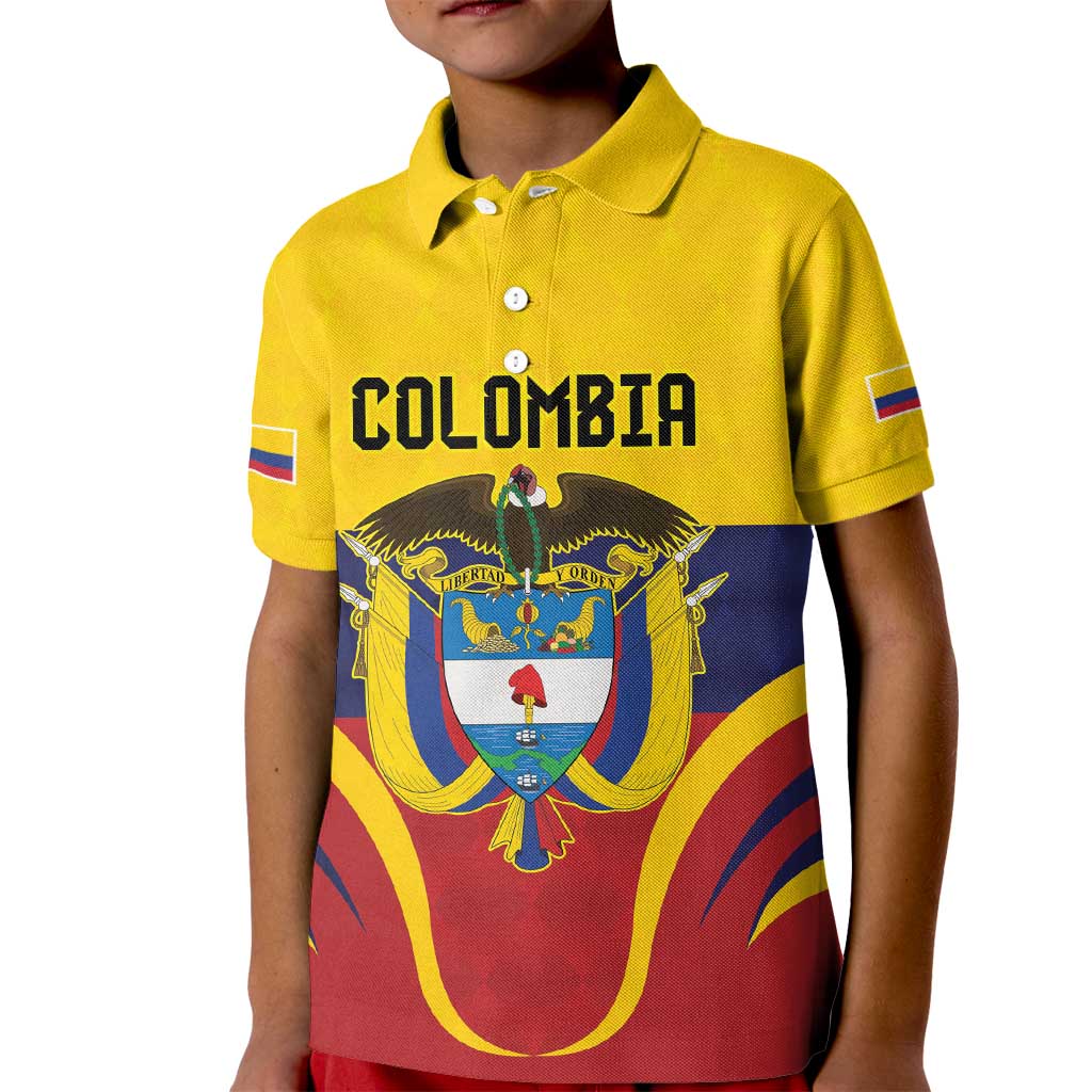 Colombia Football Custom Kid Polo Shirt Come On Los Cafeteros Flag Style