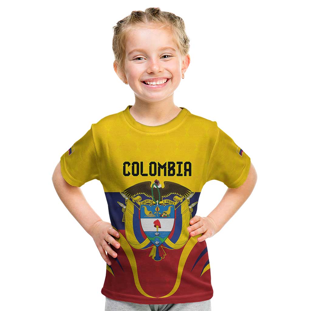 Colombia Football Custom Kid T Shirt Come On Los Cafeteros Flag Style