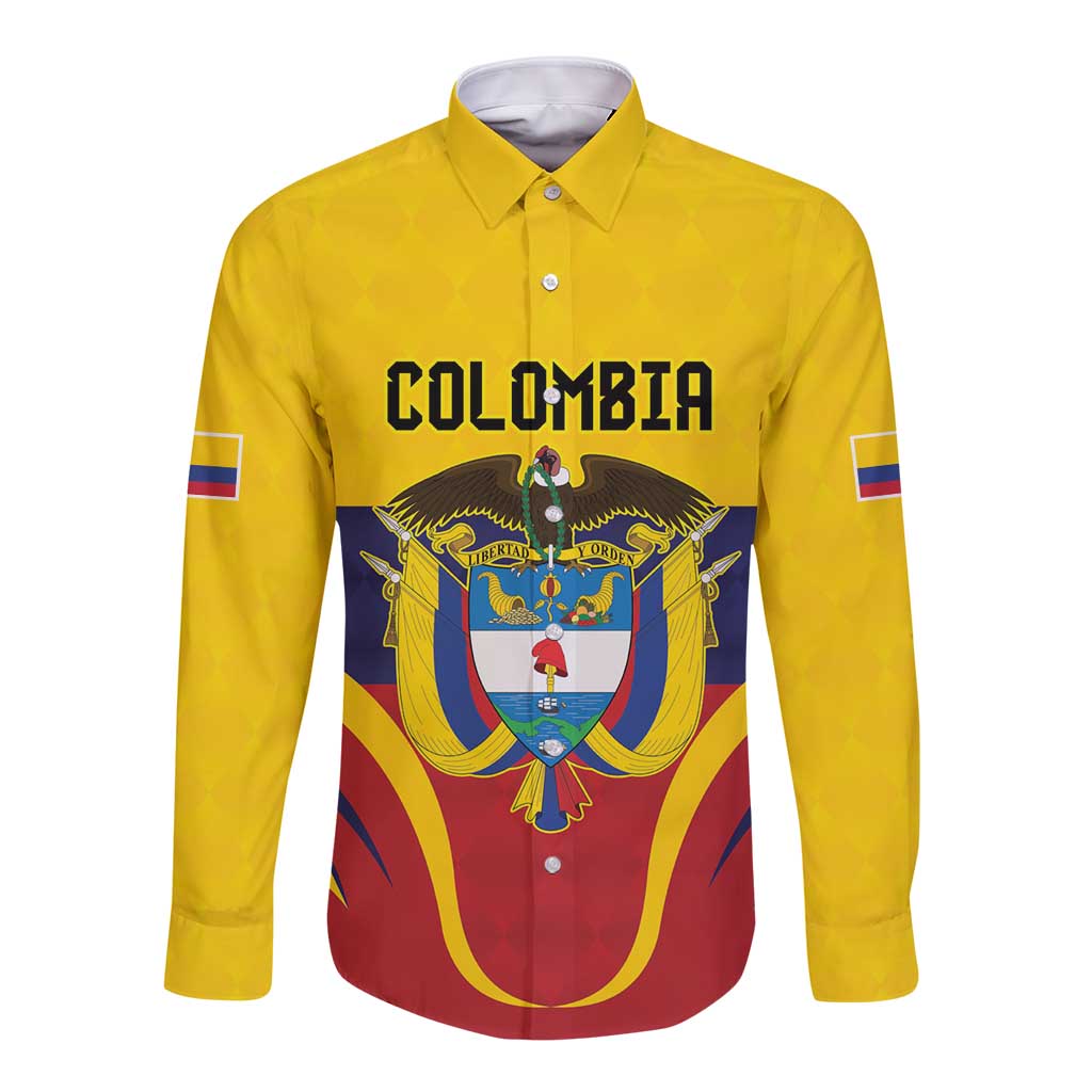 Colombia Football Custom Long Sleeve Button Shirt Come On Los Cafeteros Flag Style