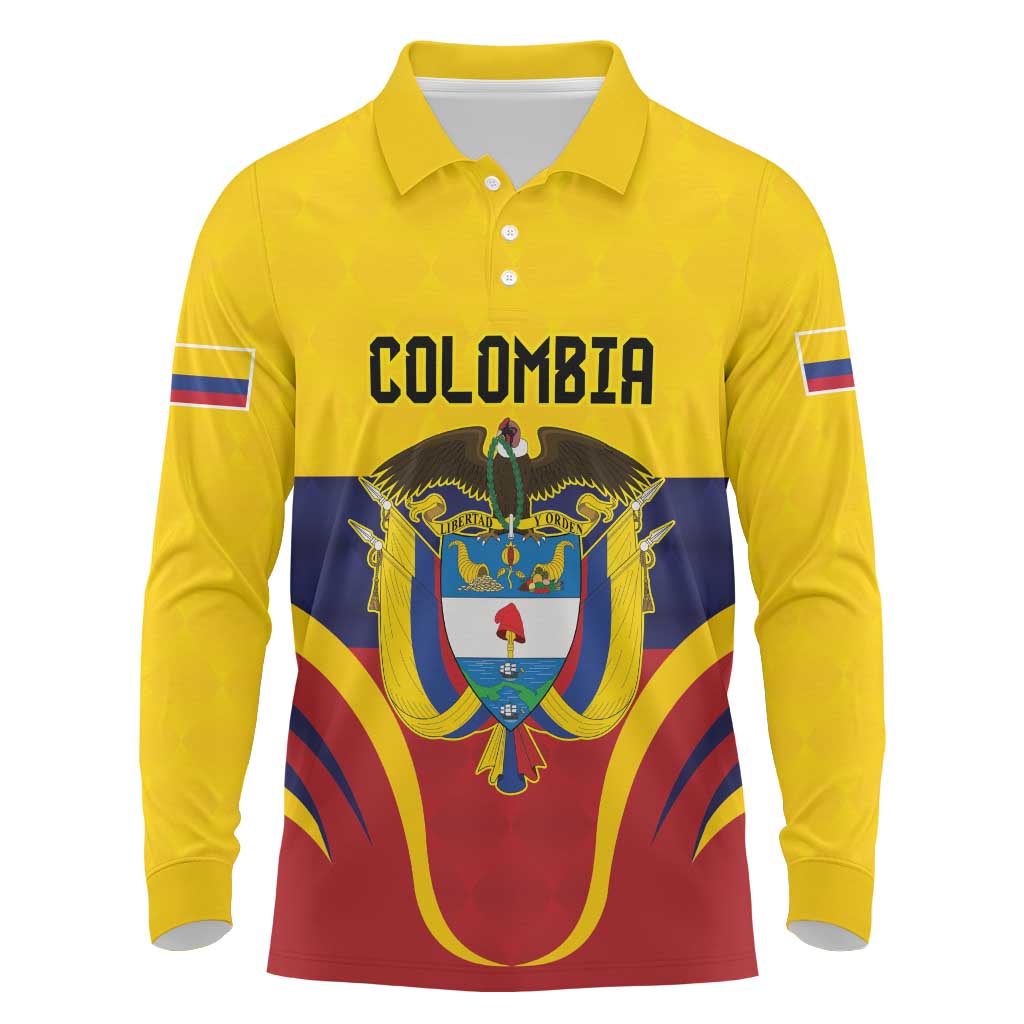 Colombia Football Custom Long Sleeve Polo Shirt Come On Los Cafeteros Flag Style