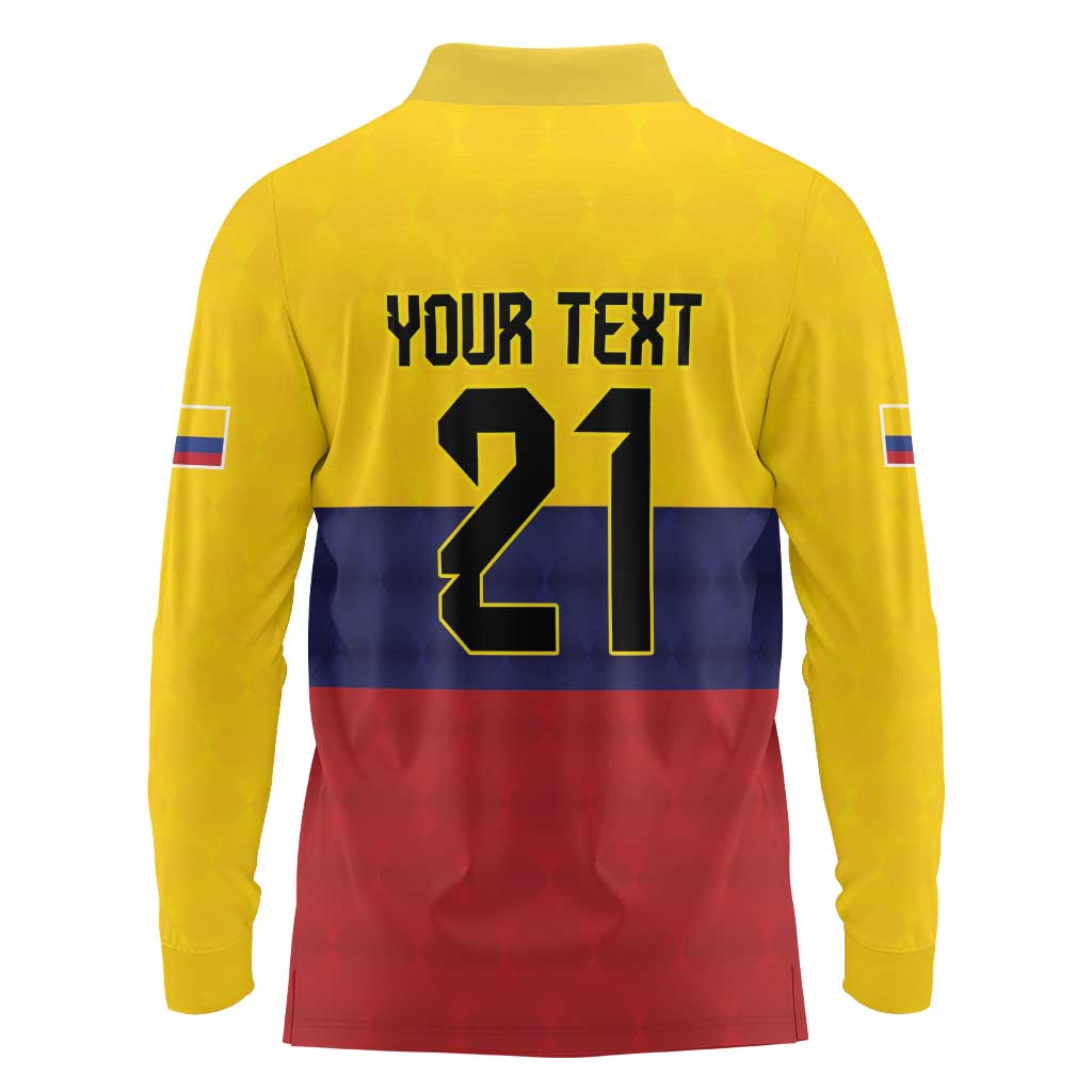 Colombia Football Custom Long Sleeve Polo Shirt Come On Los Cafeteros Flag Style